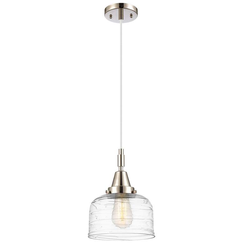 Image 1 Downtown Caden Bell 8"W Cord Nickel Mini Pendant w/ Clear Swirl Shade