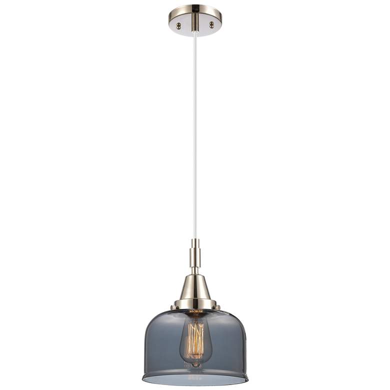Image 1 Downtown Caden Bell 8"W Cord Nickel Mini Pendant w/ Light Smoke Shade