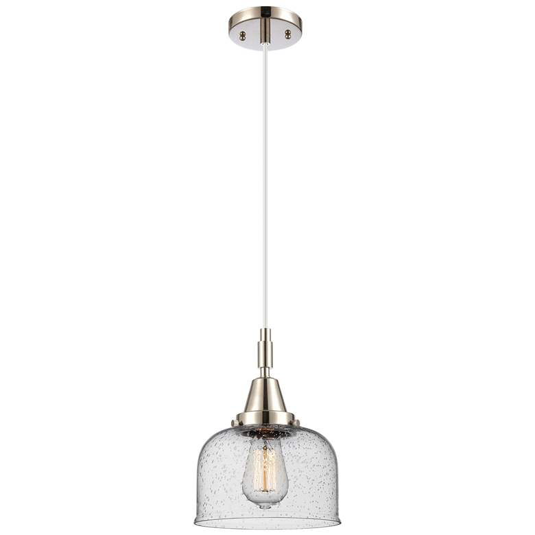 Image 1 Downtown Caden Bell 8"W Cord Nickel Mini Pendant w/ Seedy Shade