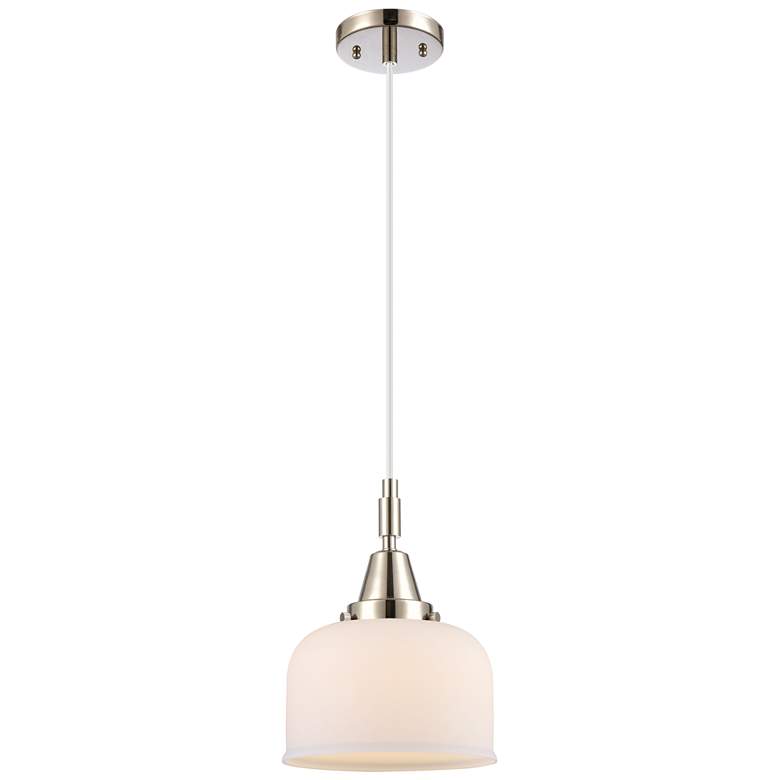 Image 1 Downtown Caden Bell 8"W Cord Nickel Mini Pendant w/ White Shade