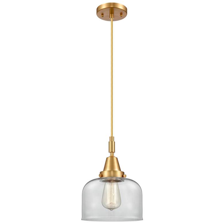 Image 1 Downtown Caden Bell 8"W Cord Satin Gold Mini Pendant w/ Clear Shade