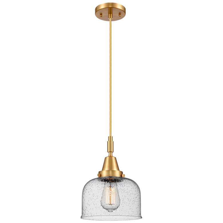 Image 1 Downtown Caden Bell 8"W Cord Satin Gold Mini Pendant w/ Seedy Shade