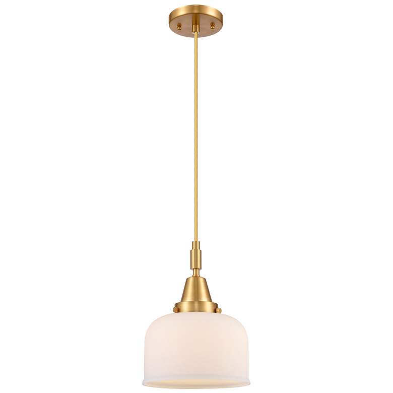Image 1 Downtown Caden Bell 8"W Cord Satin Gold Mini Pendant w/ White Shade