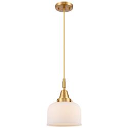 Downtown Caden Bell 8"W Cord Satin Gold Mini Pendant w/ White Shade