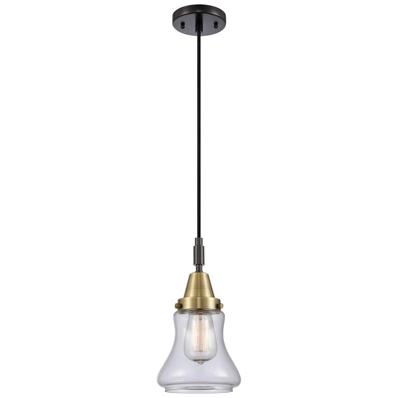 Image 1 Downtown Caden Bellmont 7"W Cord Black Brass Pendant w/ Clear Shade