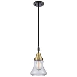 Downtown Caden Bellmont 7"W Cord Black Brass Pendant w/ Clear Shade