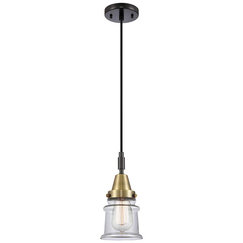 Image 1 Downtown Caden Canton 5"W Cord Black Brass Mini Pendant w/ Clear Shade