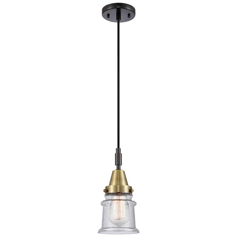 Image 1 Downtown Caden Canton 5"W Cord Black Brass Mini Pendant w/ Seedy Shade