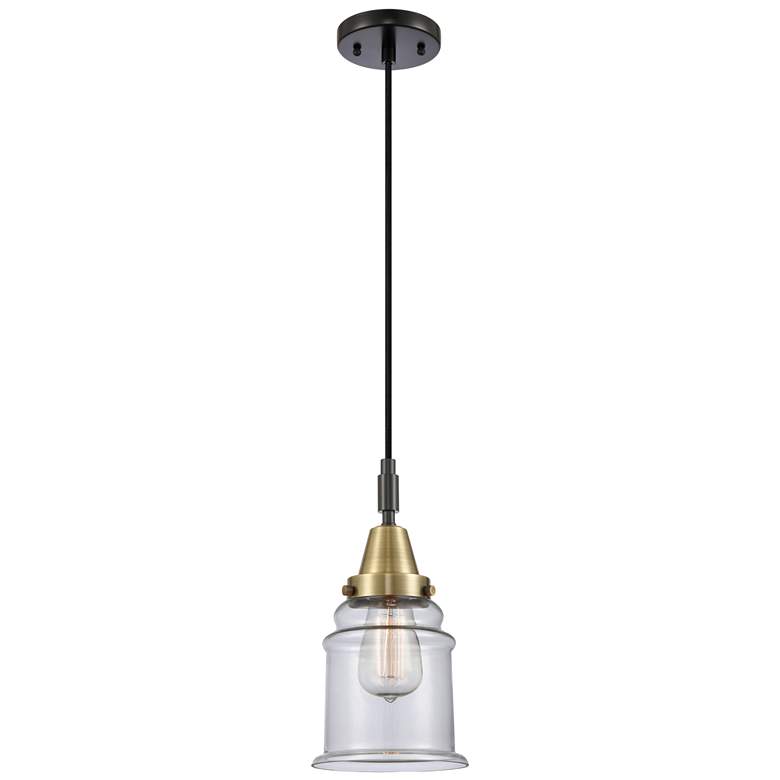 Image 1 Downtown Caden Canton 6"W Cord Black Brass Mini Pendant w/ Clear Shade