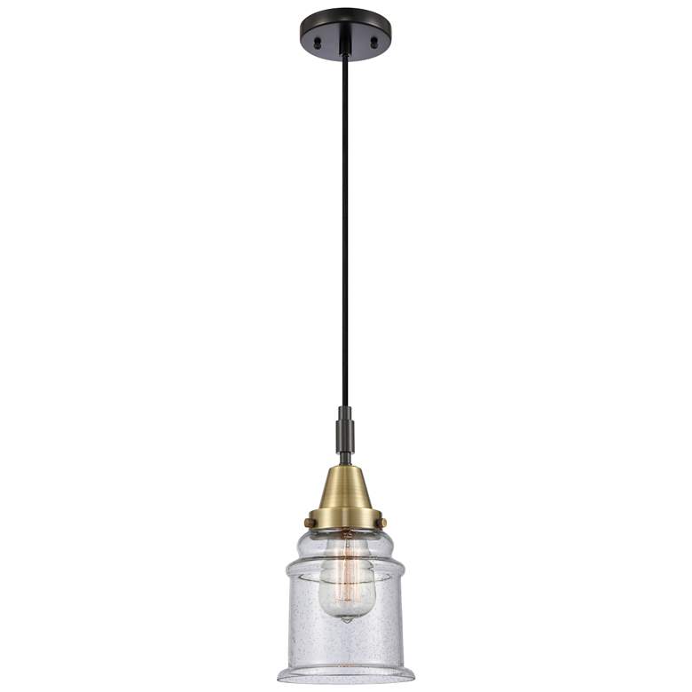 Image 1 Downtown Caden Canton 6"W Cord Black Brass Mini Pendant w/ Seedy Shade