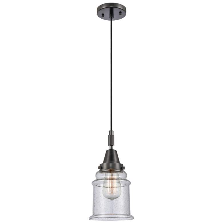 Image 1 Downtown Caden Canton 6"W Cord Matte Black Mini Pendant w/ Seedy Shade