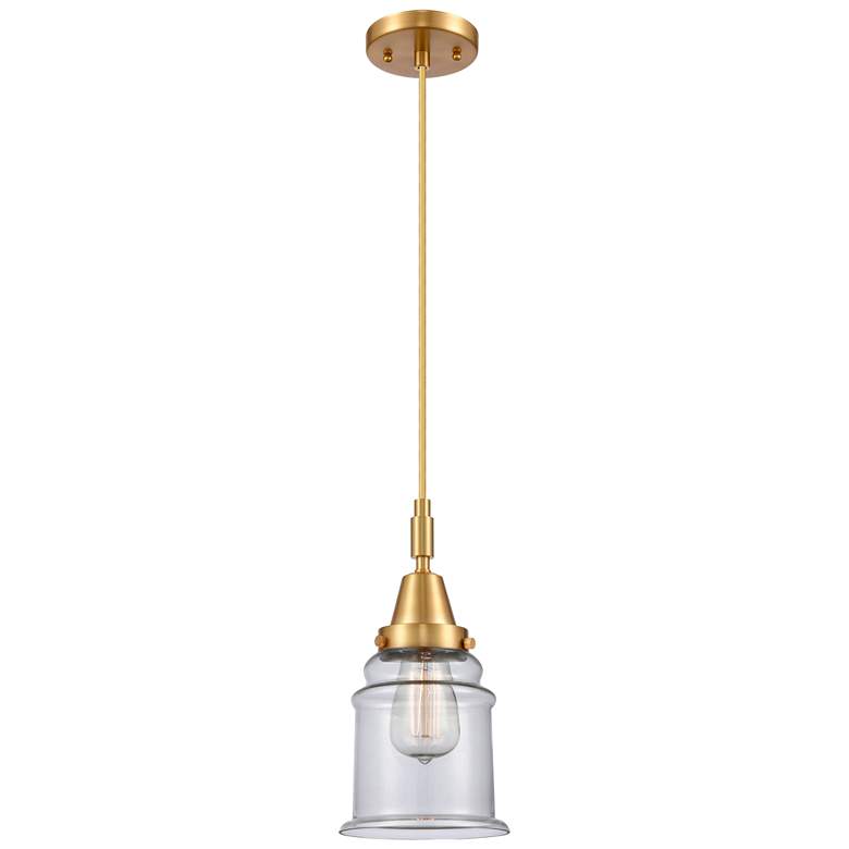 Image 1 Downtown Caden Canton 6"W Cord Satin Gold Mini Pendant w/ Clear Shade