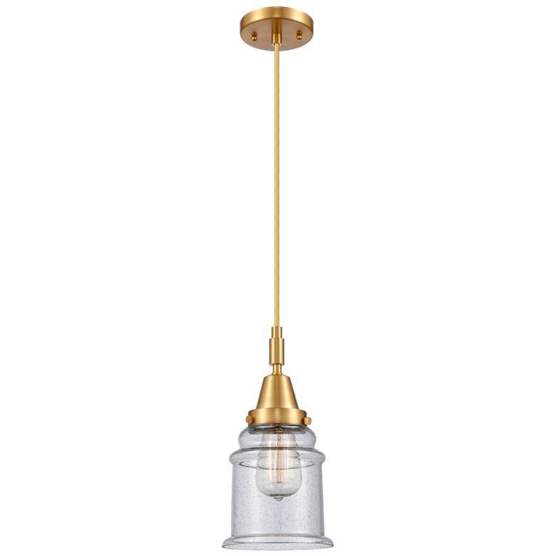 Image 1 Downtown Caden Canton 6"W Cord Satin Gold Mini Pendant w/ Seedy Shade