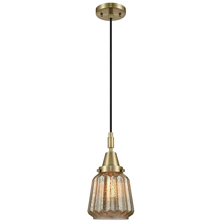 Image 1 Downtown Caden Chatham 7"W Cord Antique Brass Pendant w/ Mercury Shade