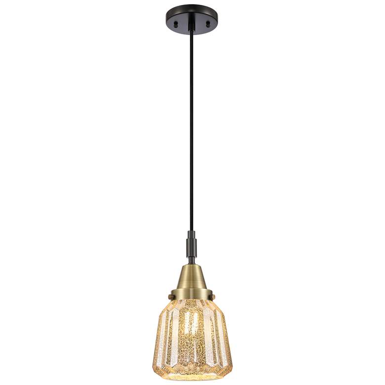 Image 1 Downtown Caden Chatham 7"W Cord Black Brass Pendant w/ Mercury Shade