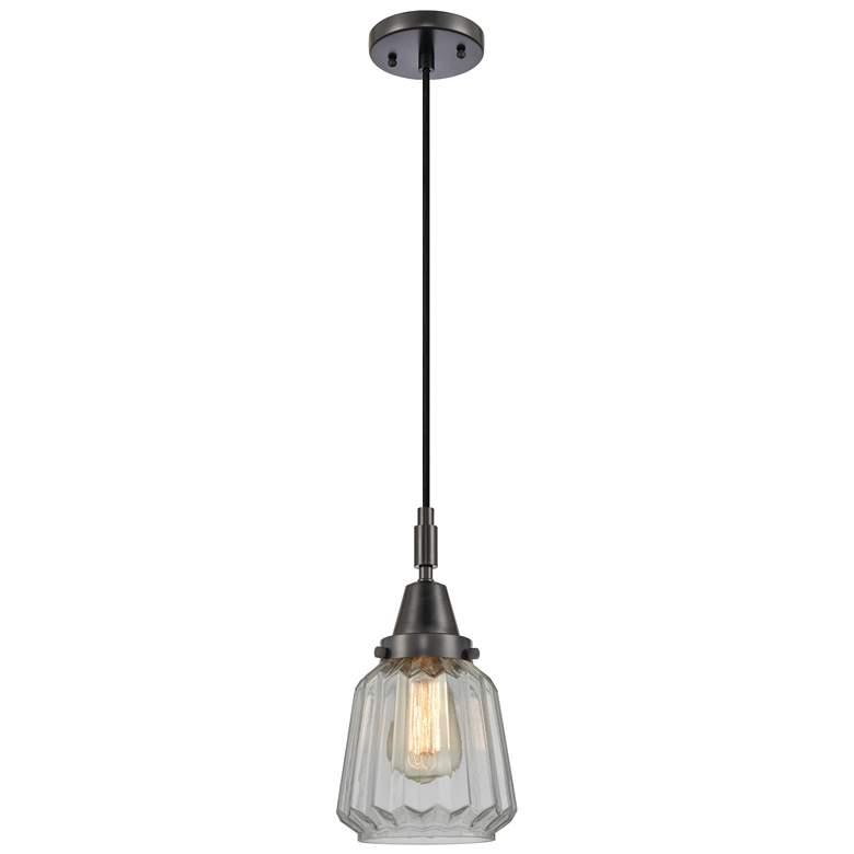 Image 1 Downtown Caden Chatham 7"W Cord Black Mini Pendant w/ Clear Shade