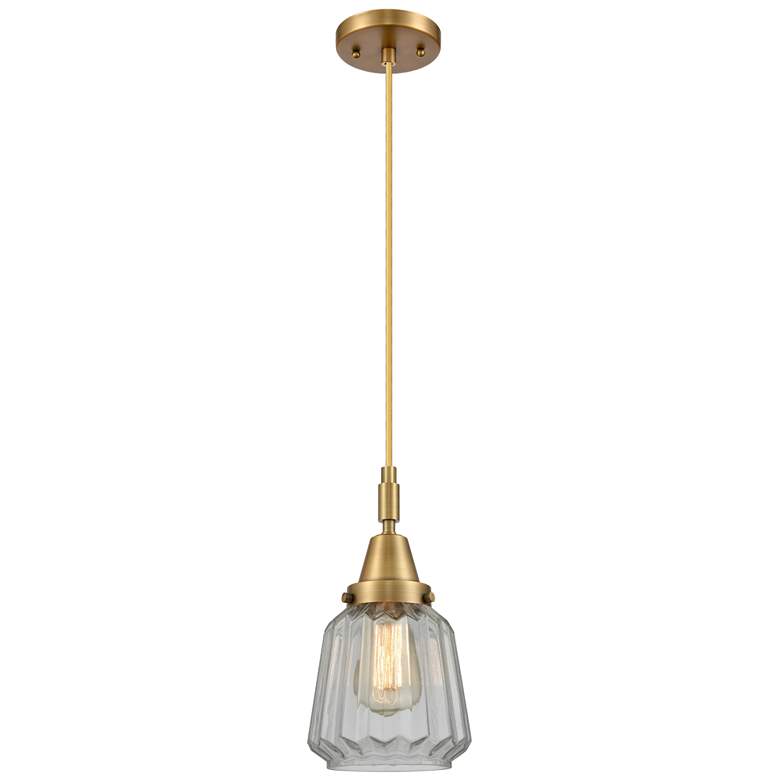 Image 1 Downtown Caden Chatham 7"W Cord Brass Mini Pendant w/ Clear Shade