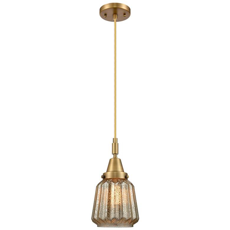 Image 1 Downtown Caden Chatham 7"W Cord Brass Mini Pendant w/ Mercury Shade