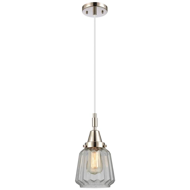 Image 1 Downtown Caden Chatham 7"W Cord Nickel Mini Pendant w/ Clear Shade