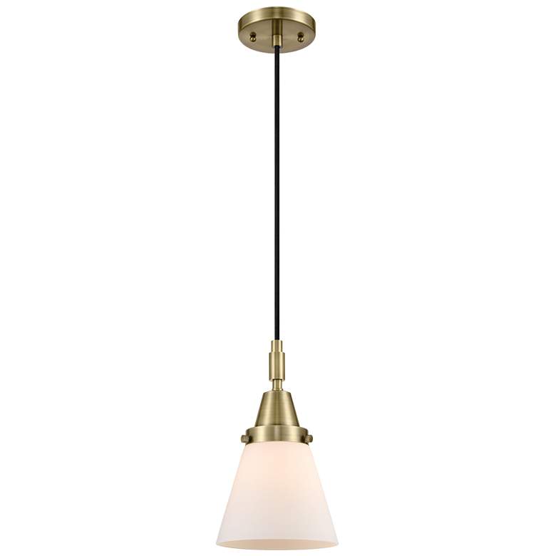 Image 1 Downtown Caden Cone 6"W Cord Antique Brass Mini Pendant w/ White Shade