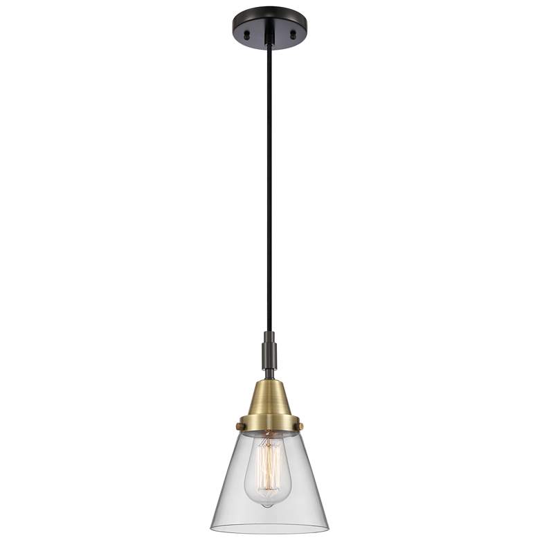 Image 1 Downtown Caden Cone 6"W Cord Black Brass Mini Pendant w/ Clear Shade
