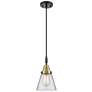 1_Downtown Caden Cone 6"W Cord Black Brass Mini Pendant w/ Clear Shade