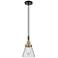 Downtown Caden Cone 6"W Cord Black Brass Mini Pendant w/ Clear Shade