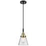 1_Downtown Caden Cone 6"W Cord Black Brass Mini Pendant w/ Seedy Shade