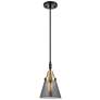 1_Downtown Caden Cone 6"W Cord Black Brass Pendant w/ Light Smoke Shade