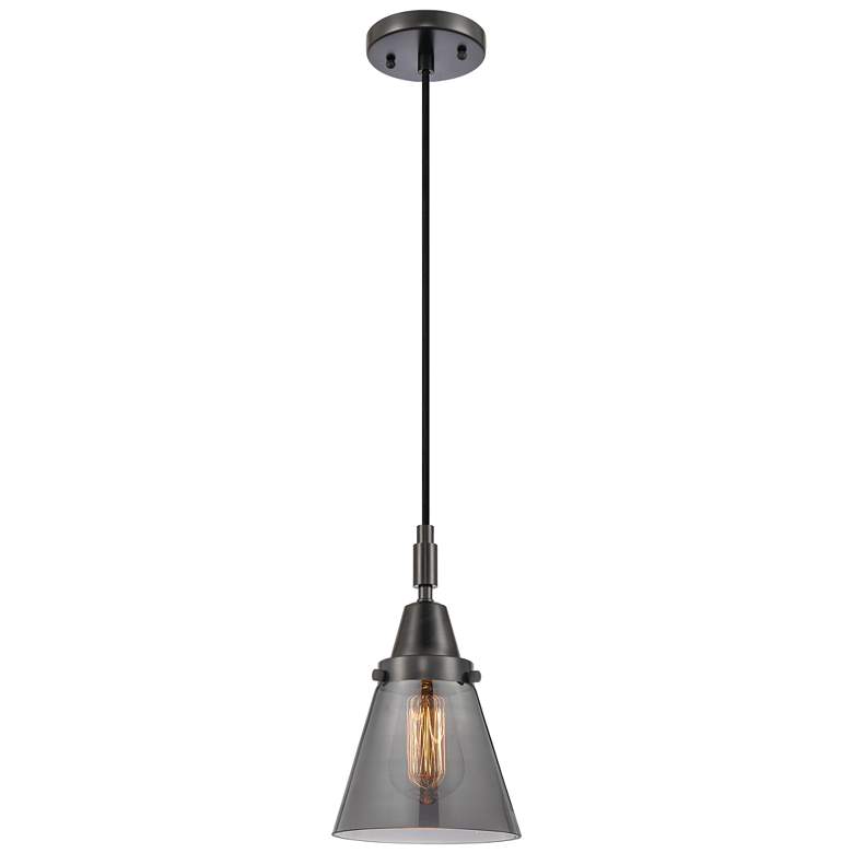 Image 1 Downtown Caden Cone 6"W Cord Black Mini Pendant w/ Light Smoke Shade