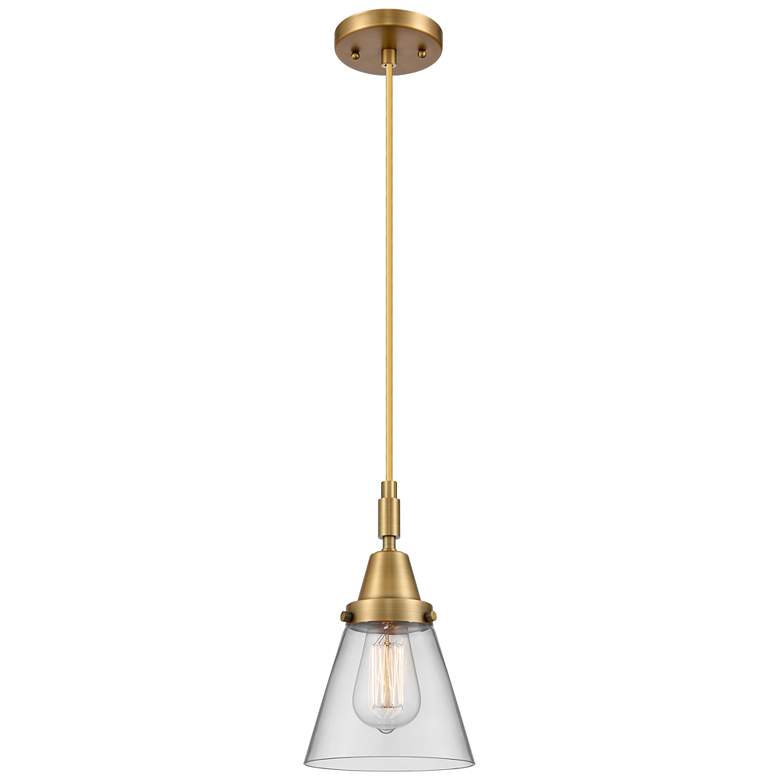 Image 1 Downtown Caden Cone 6"W Cord Brushed Brass Mini Pendant w/ Clear Shade