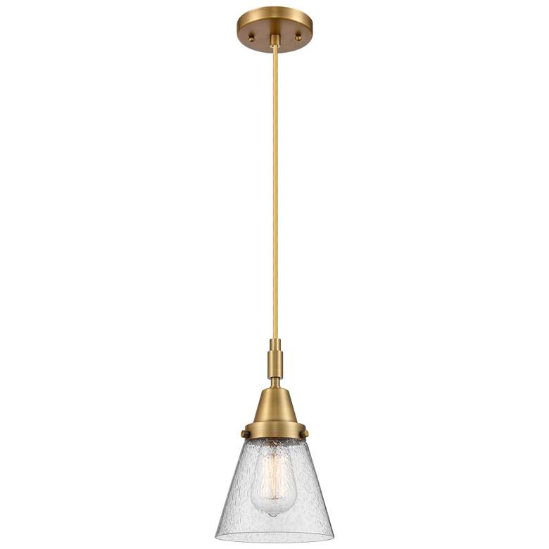 Image 1 Downtown Caden Cone 6"W Cord Brushed Brass Mini Pendant w/ Seedy Shade
