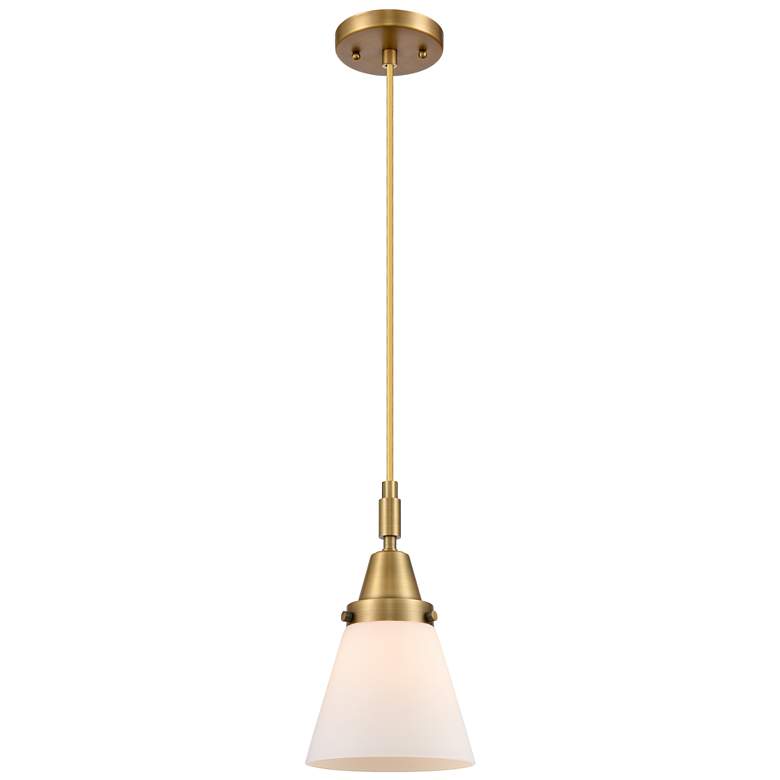 Image 1 Downtown Caden Cone 6"W Cord Brushed Brass Mini Pendant w/ White Shade