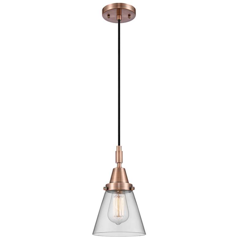 Image 1 Downtown Caden Cone 6"W Cord Copper Mini Pendant w/ Clear Shade