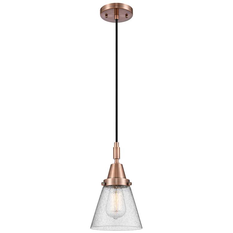 Image 1 Downtown Caden Cone 6"W Cord Copper Mini Pendant w/ Seedy Shade