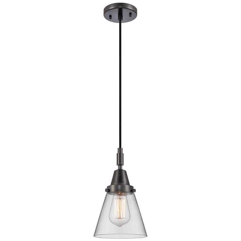 Image 1 Downtown Caden Cone 6"W Cord Matte Black Mini Pendant w/ Clear Shade