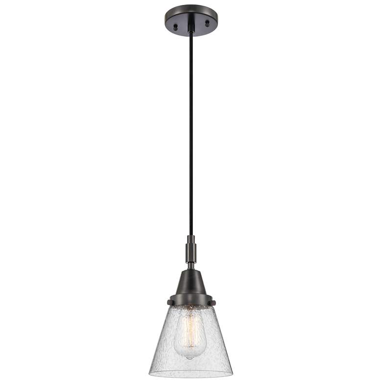 Image 1 Downtown Caden Cone 6"W Cord Matte Black Mini Pendant w/ Seedy Shade