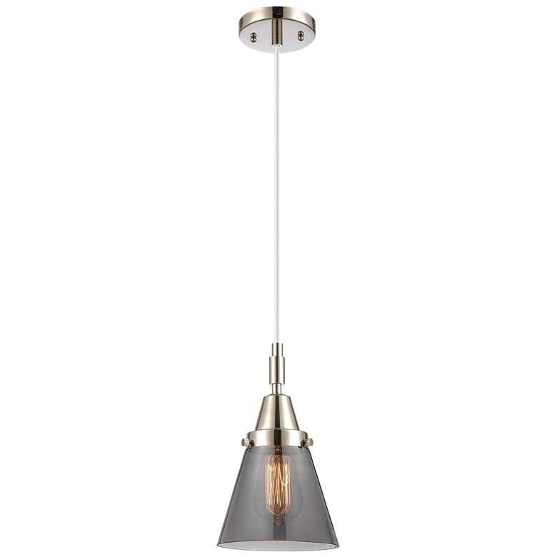 Image 1 Downtown Caden Cone 6"W Cord Nickel Mini Pendant w/ Light Smoke Shade