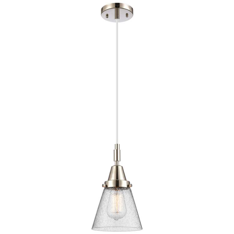 Image 1 Downtown Caden Cone 6"W Cord Nickel Mini Pendant w/ Seedy Shade