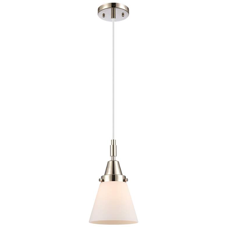Image 1 Downtown Caden Cone 6"W Cord Nickel Mini Pendant w/ White Shade