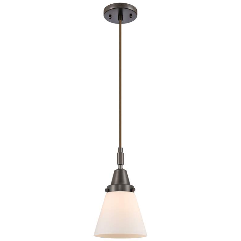 Image 1 Downtown Caden Cone 6"W Cord Oiled Bronze Mini Pendant w/ White Shade