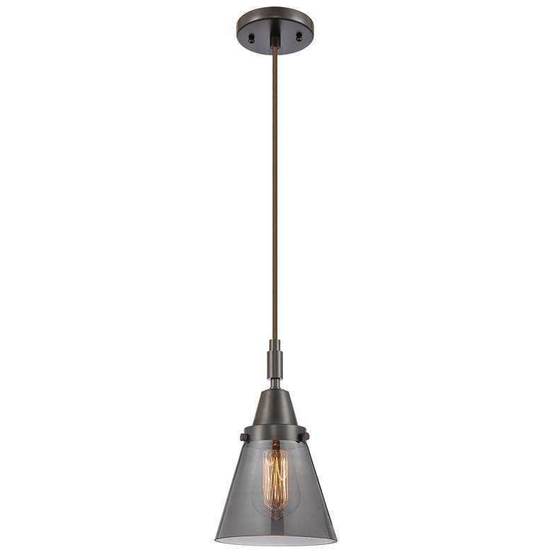 Image 1 Downtown Caden Cone 6"W Cord Oiled Bronze Pendant w/ Light Smoke Shade