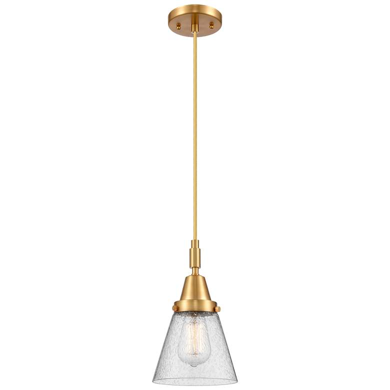 Image 1 Downtown Caden Cone 6"W Cord Satin Gold Mini Pendant w/ Seedy Shade