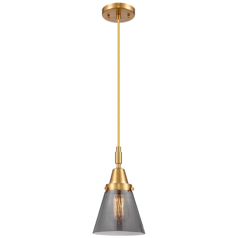 Image 1 Downtown Caden Cone 6"W Cord Satin Gold Pendant w/ Light Smoke Shade