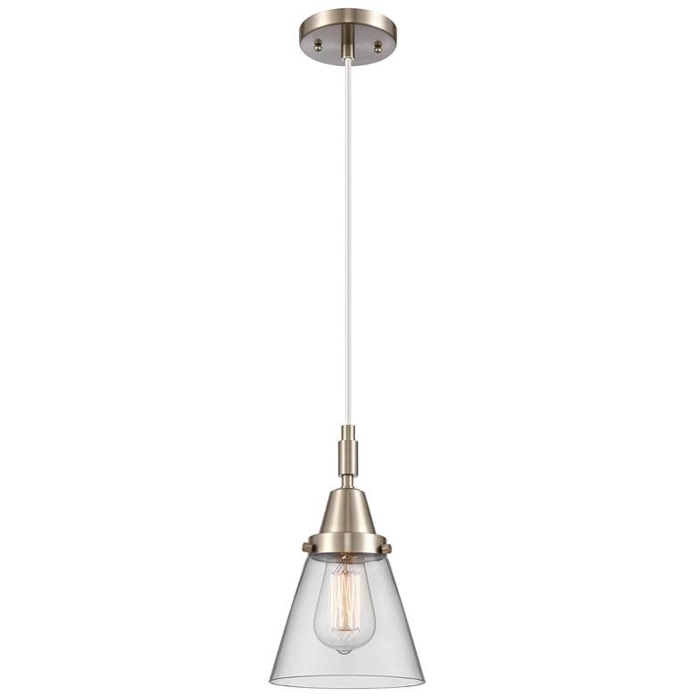 Image 1 Downtown Caden Cone 6"W Cord Satin Nickel Mini Pendant w/ Clear Shade