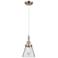 Downtown Caden Cone 6"W Cord Satin Nickel Mini Pendant w/ Clear Shade