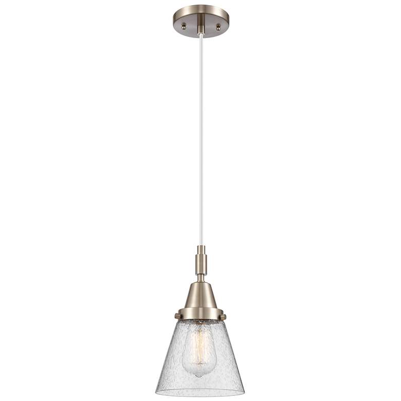Image 1 Downtown Caden Cone 6"W Cord Satin Nickel Mini Pendant w/ Seedy Shade