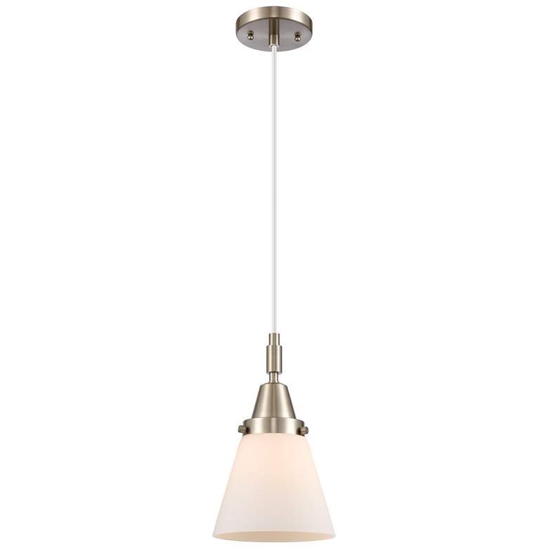 Image 1 Downtown Caden Cone 6"W Cord Satin Nickel Mini Pendant w/ White Shade