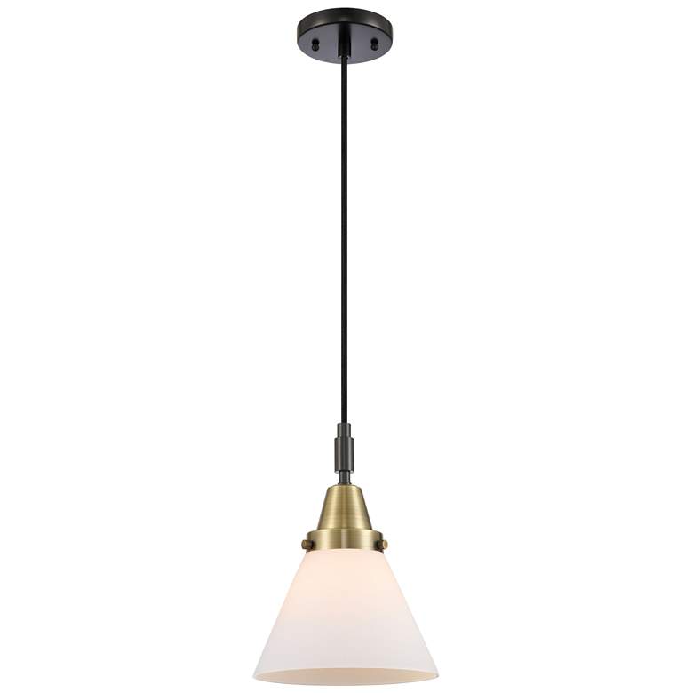 Image 1 Downtown Caden Cone 8"W Cord Black Brass Mini Pendant w/ White Shade