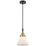 1_Downtown Caden Cone 8"W Cord Black Brass Mini Pendant w/ White Shade
